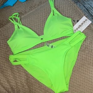 NWT tinibikini neon green bikini size M